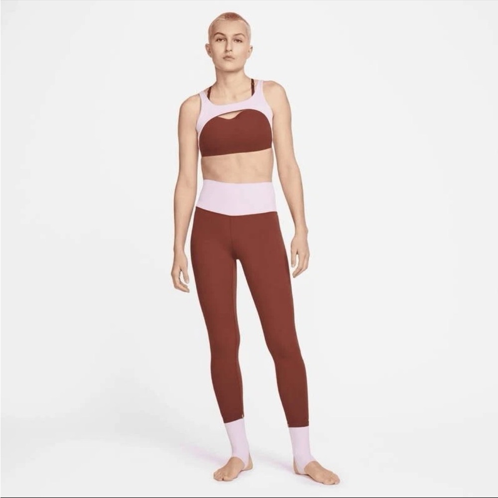 Nike Luxe High Waisted Color block brown lavender Yoga Pants Size XS NEW